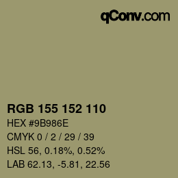 颜色代码: RGB 155 152 110 | qconv.com