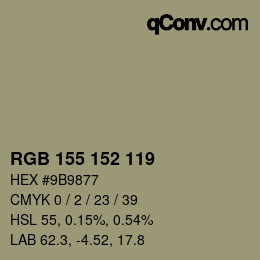 カラーコード: RGB 155 152 119 | qconv.com