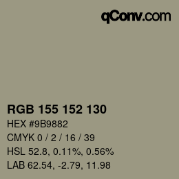 カラーコード: RGB 155 152 130 | qconv.com