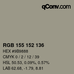 Color code: RGB 155 152 136 | qconv.com