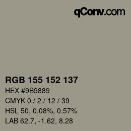 Color code: RGB 155 152 137 | qconv.com