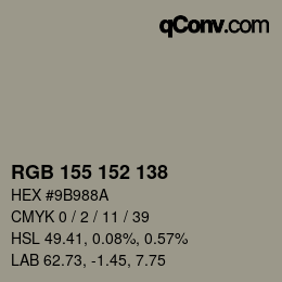 カラーコード: RGB 155 152 138 | qconv.com