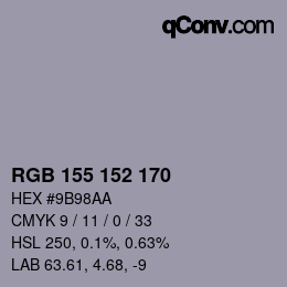 颜色代码: RGB 155 152 170 | qconv.com