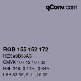 カラーコード: RGB 155 152 172 | qconv.com