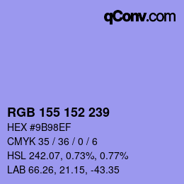カラーコード: RGB 155 152 239 | qconv.com