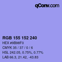 カラーコード: RGB 155 152 240 | qconv.com