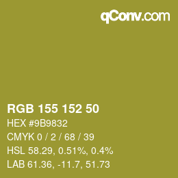 颜色代码: RGB 155 152 50 | qconv.com
