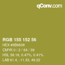 カラーコード: RGB 155 152 56 | qconv.com