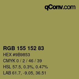 颜色代码: RGB 155 152 83 | qconv.com