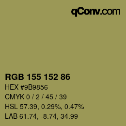 Color code: RGB 155 152 86 | qconv.com
