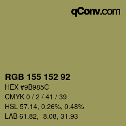 Color code: RGB 155 152 92 | qconv.com
