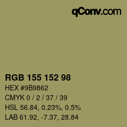 颜色代码: RGB 155 152 98 | qconv.com