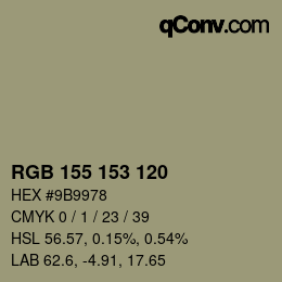 颜色代码: RGB 155 153 120 | qconv.com