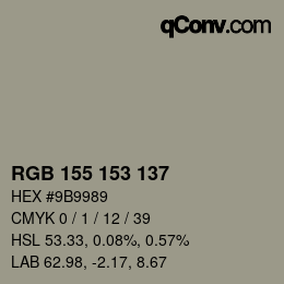 Color code: RGB 155 153 137 | qconv.com