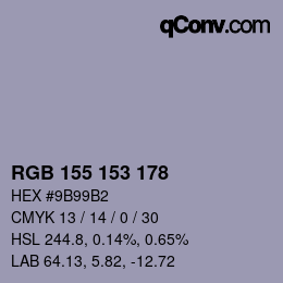 颜色代码: RGB 155 153 178 | qconv.com