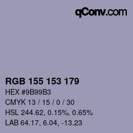 Color code: RGB 155 153 179 | qconv.com
