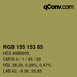 Color code: RGB 155 153 85 | qconv.com