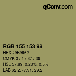 Color code: RGB 155 153 98 | qconv.com