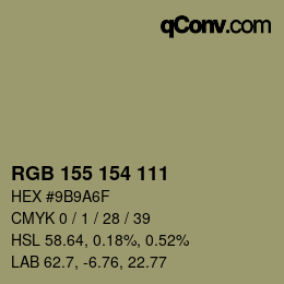 Color code: RGB 155 154 111 | qconv.com