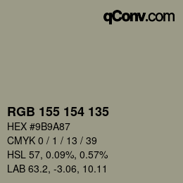颜色代码: RGB 155 154 135 | qconv.com