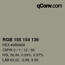 颜色代码: RGB 155 154 136 | qconv.com