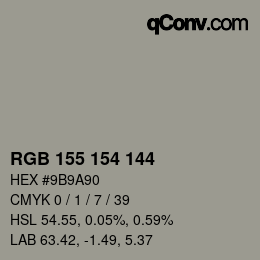 カラーコード: RGB 155 154 144 | qconv.com