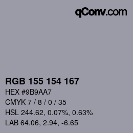 Código de color: RGB 155 154 167 | qconv.com