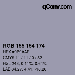 颜色代码: RGB 155 154 174 | qconv.com