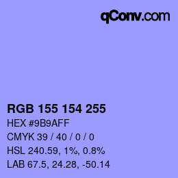 Color code: RGB 155 154 255 | qconv.com