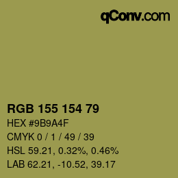 Color code: RGB 155 154 79 | qconv.com