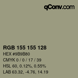 颜色代码: RGB 155 155 128 | qconv.com