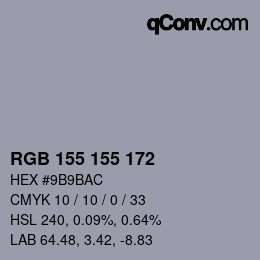 颜色代码: RGB 155 155 172 | qconv.com