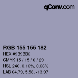 颜色代码: RGB 155 155 182 | qconv.com