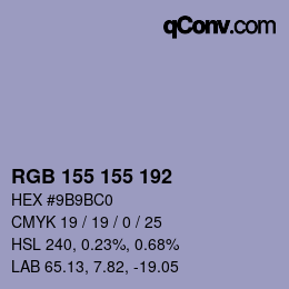 カラーコード: RGB 155 155 192 | qconv.com