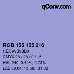Color code: RGB 155 155 216 | qconv.com
