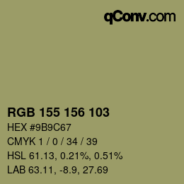 Color code: RGB 155 156 103 | qconv.com