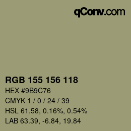 カラーコード: RGB 155 156 118 | qconv.com