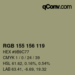 颜色代码: RGB 155 156 119 | qconv.com
