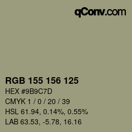 Color code: RGB 155 156 125 | qconv.com