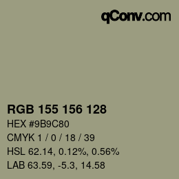 颜色代码: RGB 155 156 128 | qconv.com