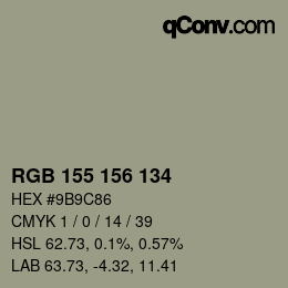 颜色代码: RGB 155 156 134 | qconv.com