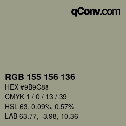 颜色代码: RGB 155 156 136 | qconv.com