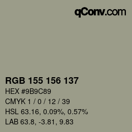 Color code: RGB 155 156 137 | qconv.com