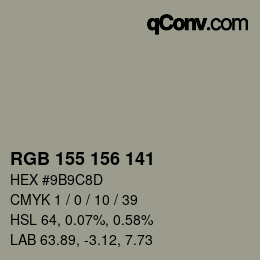 カラーコード: RGB 155 156 141 | qconv.com