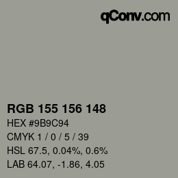 颜色代码: RGB 155 156 148 | qconv.com