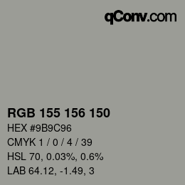 颜色代码: RGB 155 156 150 | qconv.com