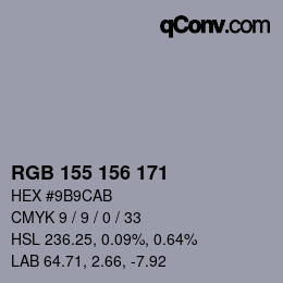 颜色代码: RGB 155 156 171 | qconv.com