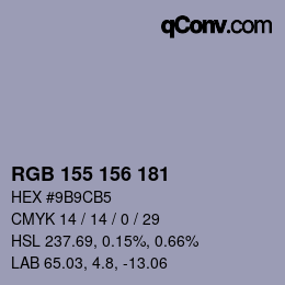 カラーコード: RGB 155 156 181 | qconv.com