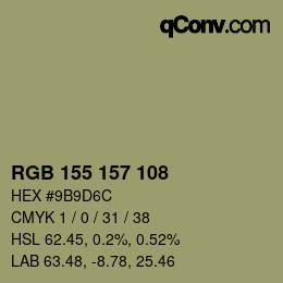 颜色代码: RGB 155 157 108 | qconv.com
