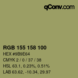Color code: RGB 155 158 100 | qconv.com